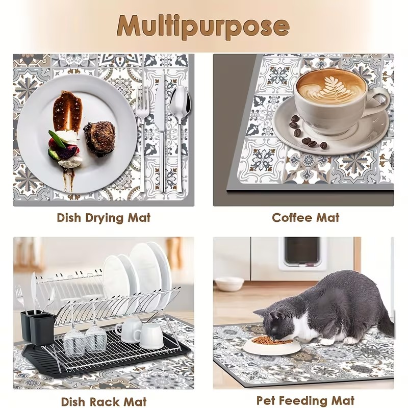 Meal Prep Format - Kitchen Countertop Mat Vintage Tile Pattern
